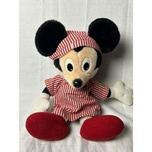 Vtg 1988 Mickey Mouse Plush Night Before Christmas Mickey Striped Gown PJ's‎
